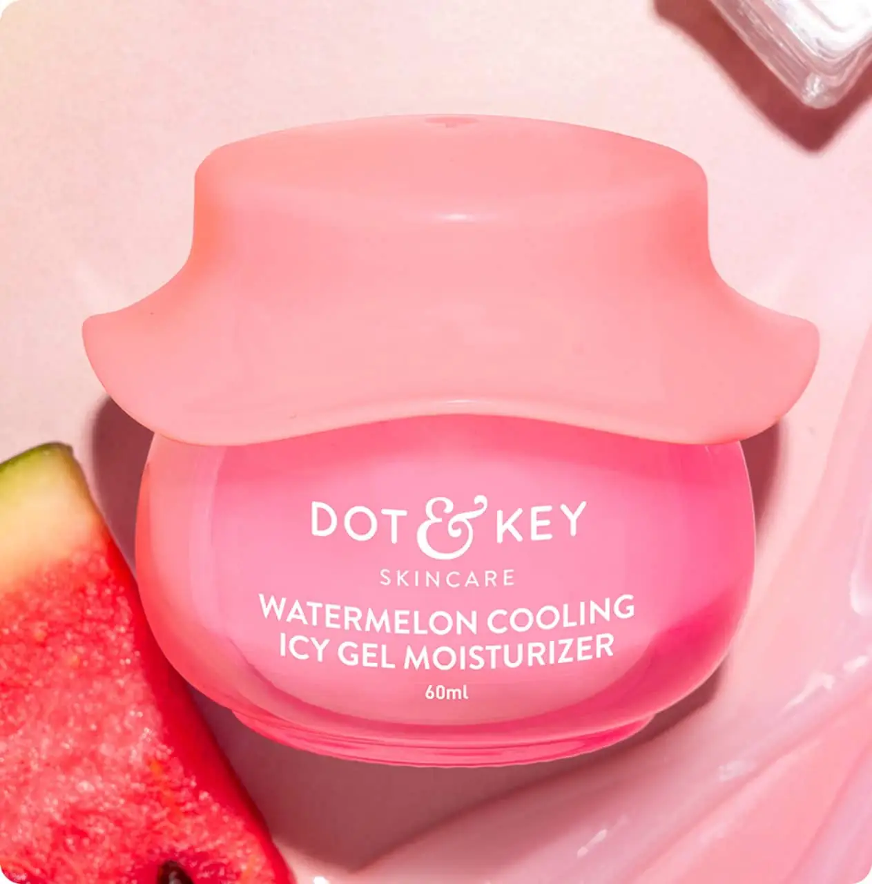 Dot & Key Watermelon Cooling Icy Gel Moisturizer 60ml in its pink jar, cap on, front display. - thumbnail