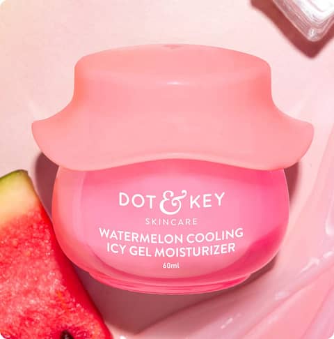 Dot & Key Watermelon Cooling Icy Gel Moisturizer 60ml in its pink jar, cap on, front display.