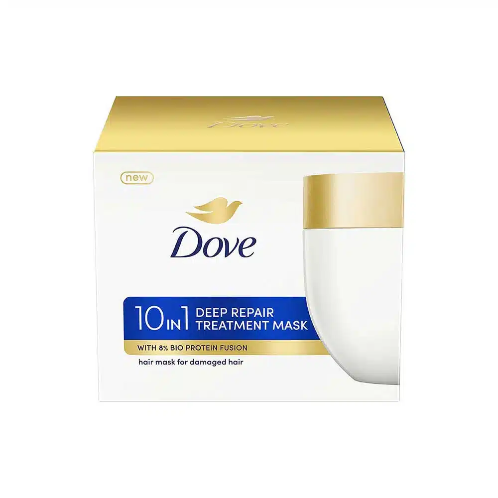 Dove Deep Repair Treatment Hair Mask 300ml, white jar with blue lid, straight front view. - thumbnail