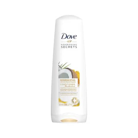 Dove Nourishing Secret Repairing Ritual Conditioner 320ml in a white bottle with gold pump.
