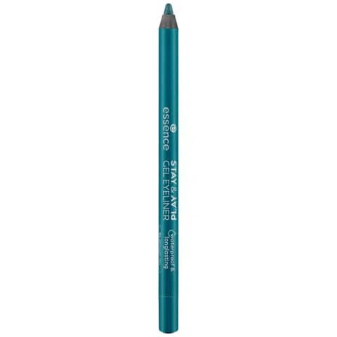 Essence Blue Kajal Stay & Play Gel Eyeliner full product, dark blue pencil with clear cap standing.