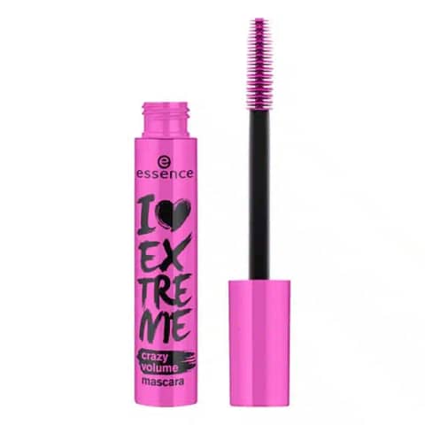 Essence I Love Extreme Crazy Volume Mascara 12ml, sleek black tube with vibrant pink branding.