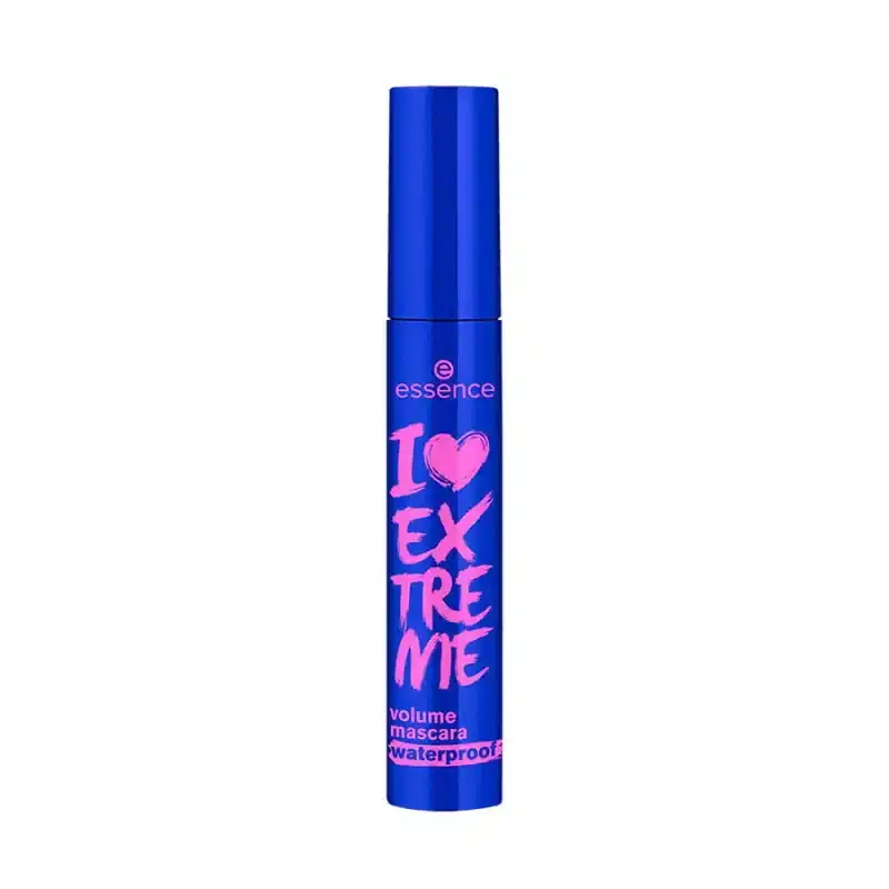 Essence I Love Extreme Volume Mascara Waterproof black tube, front and side view. - thumbnail
