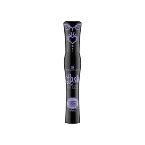 Essence Lash Princess Sculpted Volume Mascara, sleek black tube with turquoise accents, standing upright.