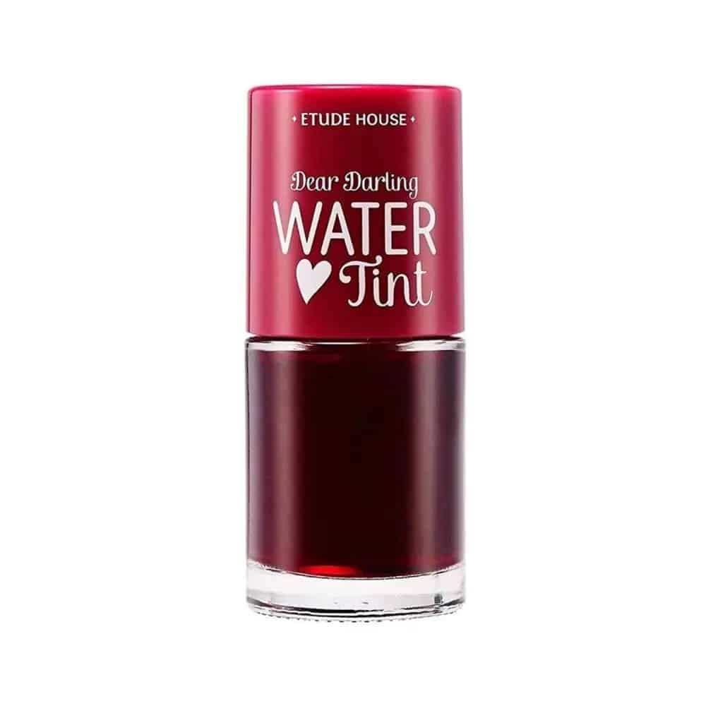 Etude Dear Darling Water Tint 02 Cherry Ade, clear bottle showing vibrant cherry red liquid. - thumbnail