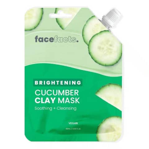 Face Facts Brightening Cucumber Clay Face Mask 60ML tube, prominently displayed on a white background.