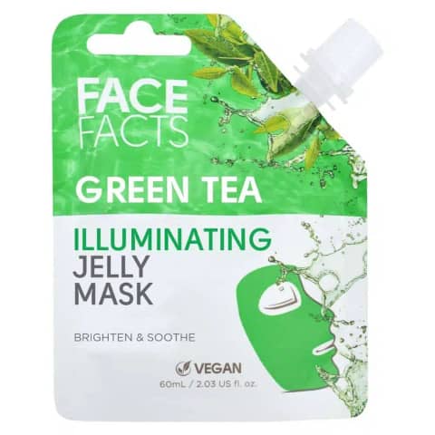 Face Facts Green Tea Illuminating Jelly Mask, 60ml, in its distinct green jar with white lid.
