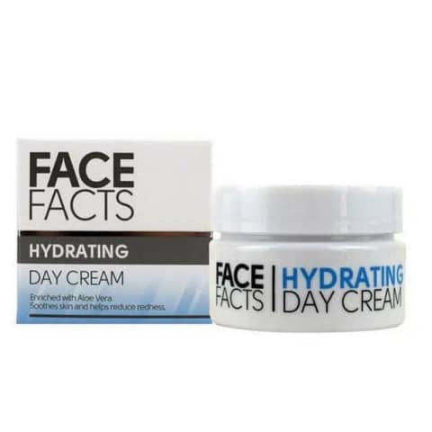 Face Facts 50ml Hydrating Day Cream, white tub, blue label, matching lid.