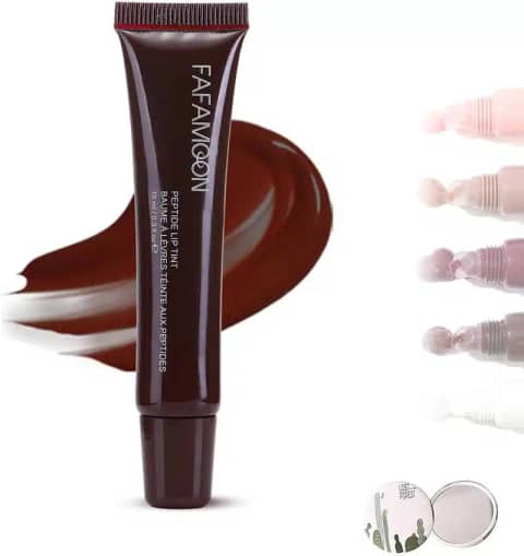 Fafamoon Peptide Lip Tint Espresso 04 in a clear tube with black cap, standing upright.