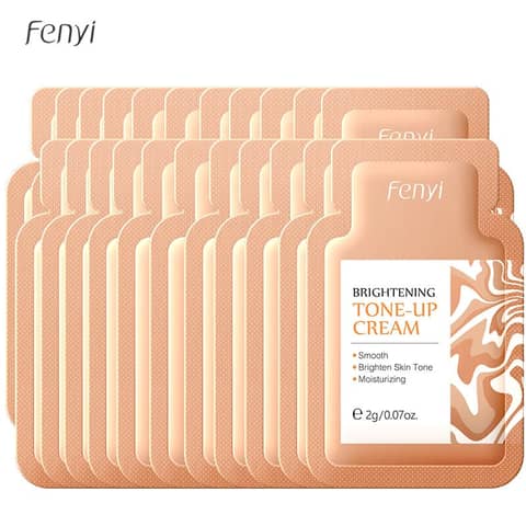 Fenyi Brightening Tone Up Cream 2gm tube, white packaging with green accents and leaf design.