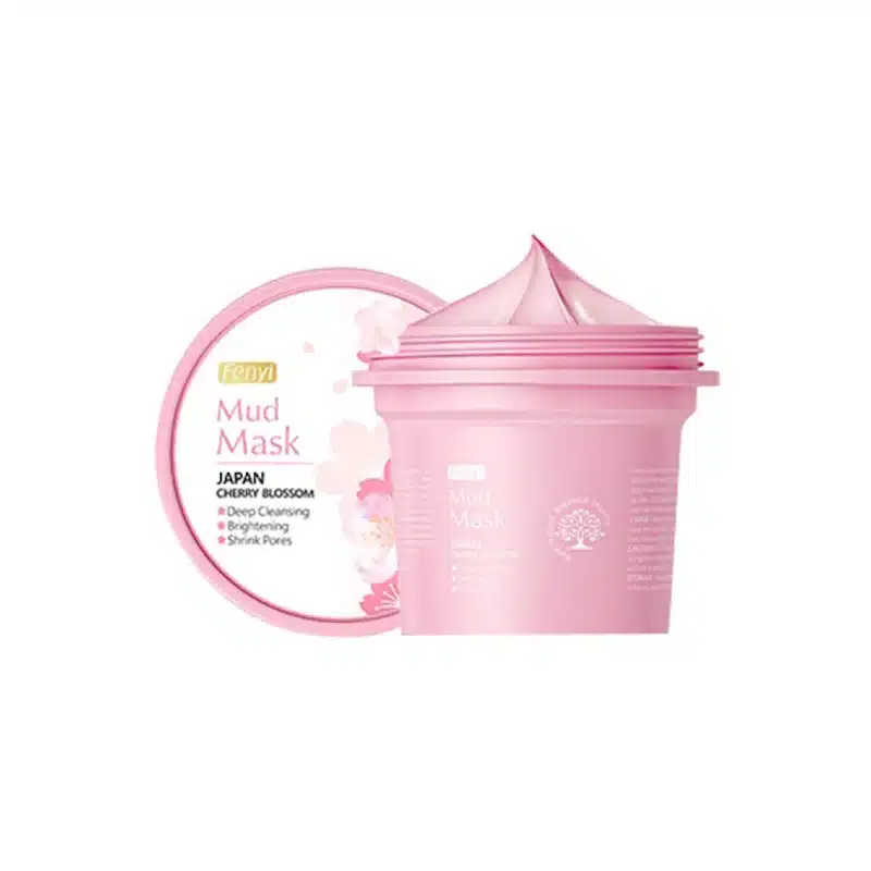 Fenyi Cherry Blossom Mud Mask 100g jar, white with pink lid, front-facing. - thumbnail