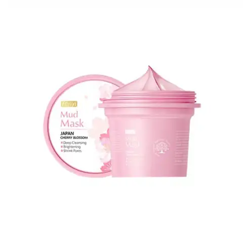 Fenyi Cherry Blossom Mud Mask 100g jar, white with pink lid, front-facing.