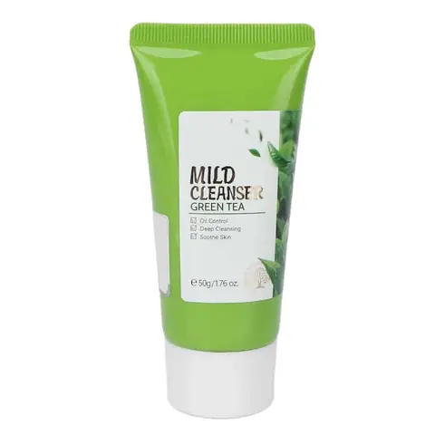 Fenyi Green Tea Mild Cleanser 50g in its vibrant green squeeze tube, highlighting oil control.