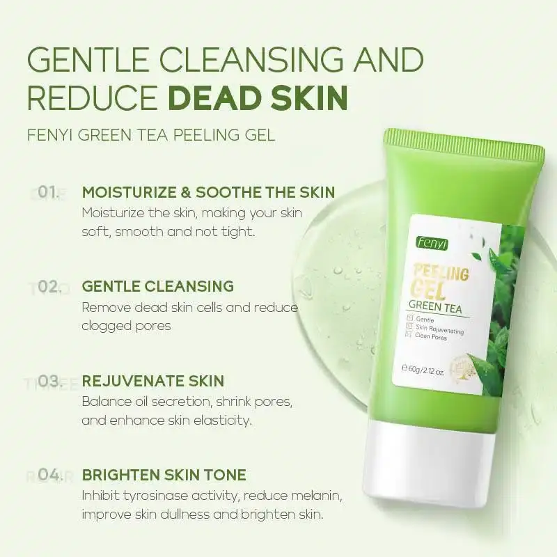 Close-up of Fenyi Green Tea Peeling Gel's clear, gentle texture applied on fingertips. - thumbnail