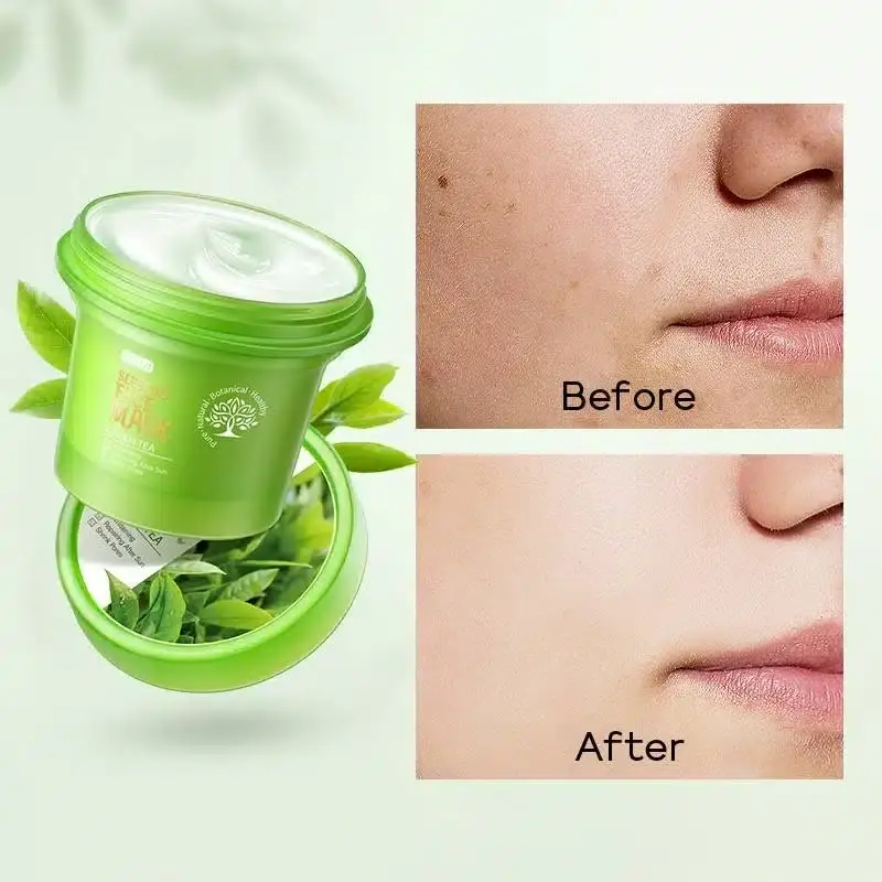 Fenyi Green Tea Sleeping Facial Mask's smooth, translucent green gel texture scooped on a spatula. - thumbnail
