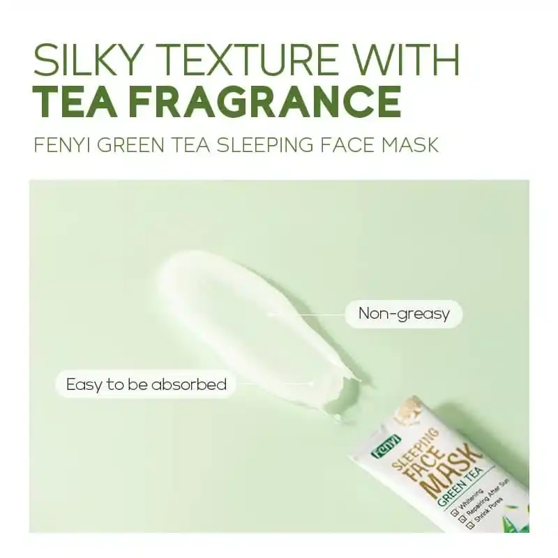 Close-up of Fenyi Green Tea Sleeping Mask's refreshing translucent green gel texture for application. - thumbnail