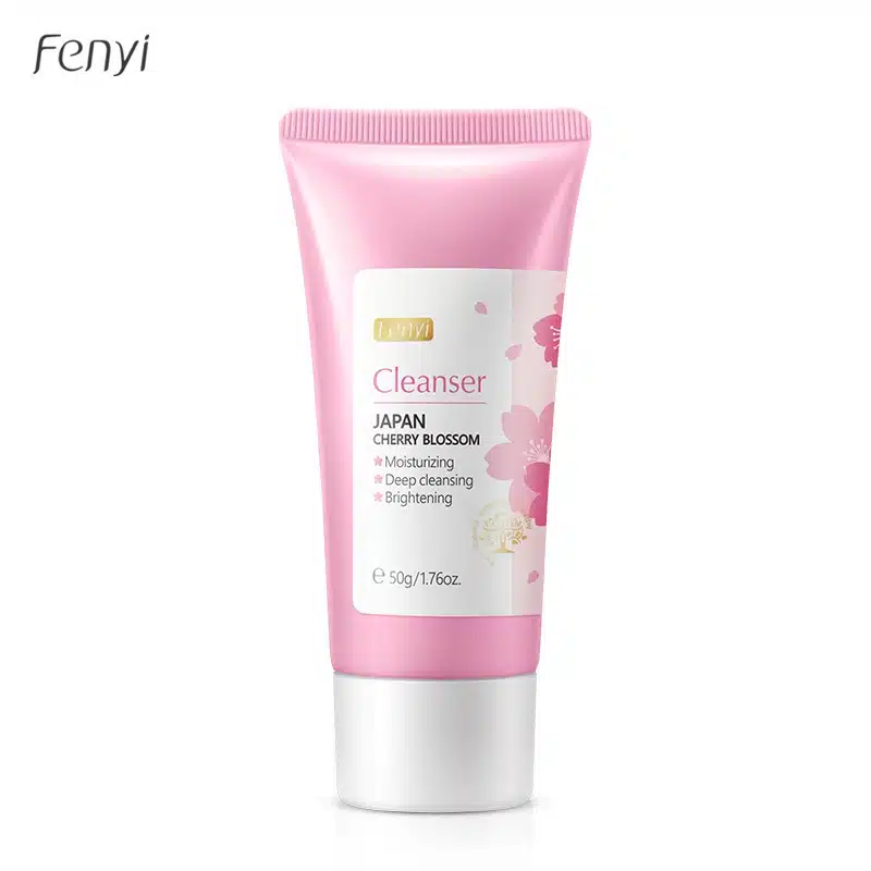 Upright pink Fenyi Japan Cherry Blossom Cleanser 50gm tube with elegant floral details. - thumbnail