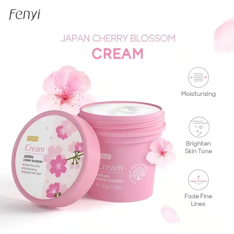 Fenyi Cherry Blossom Cream 40gm pink jar, showcasing detailed product information on the back. - thumbnail