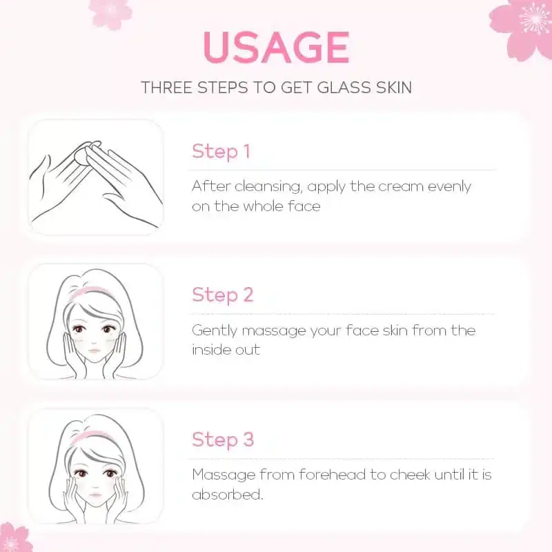 Fenyi Cherry Blossom Cream 40gm swatch, smooth white cream applied to fingertips, jar blurred. - thumbnail