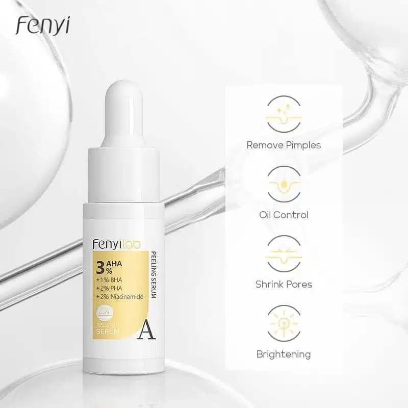 Fenyi Lab AHA Peeling Serum 3% in clear glass dropper bottle with silver cap, upright on white. - thumbnail