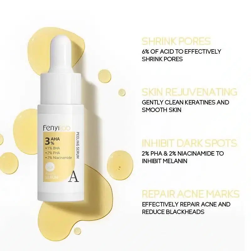 Close-up of Fenyi Lab AHA Peeling Serum 3% bottle, showcasing label details and clear serum. - thumbnail