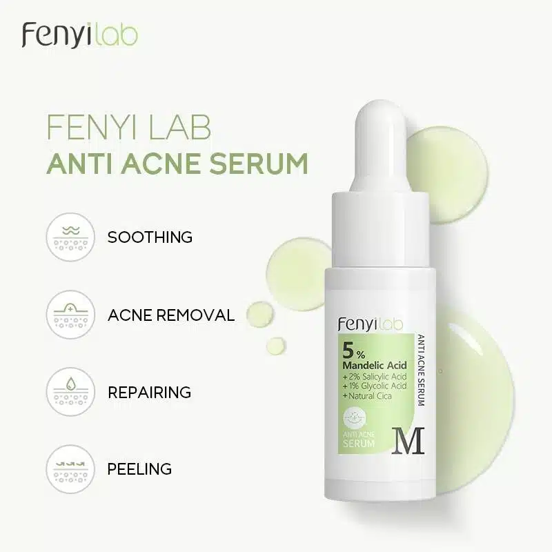 Fenyi Lab Mandelic 5% Acid serum in clear glass dropper bottle with silver cap on white background. - thumbnail