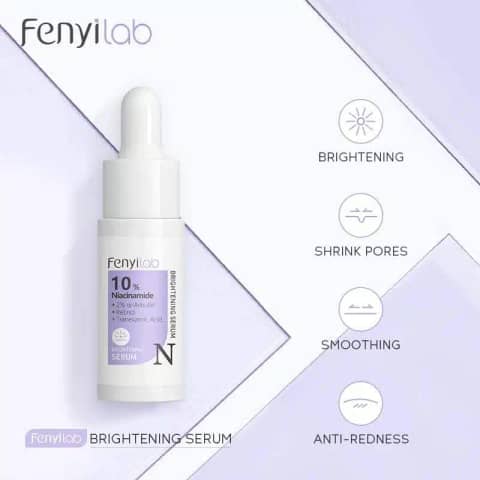 Fenyi Lab Niacinamide 10% Serum in a clear 17ml dropper bottle with white branding.