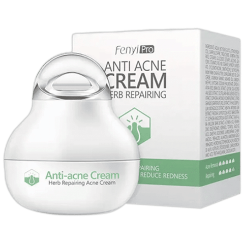 Front view of Fenyi Pro Herb Repairing Anti-acne Cream tube, 8g, white and green packaging.