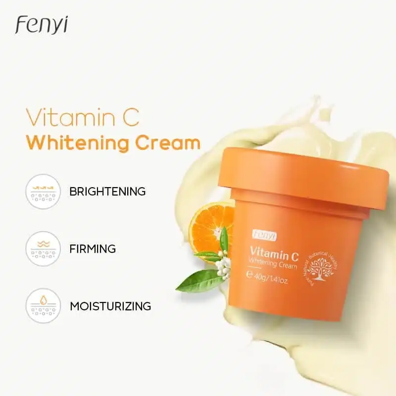 Fenyi Vitamin C Cream jar open, revealing smooth white cream and small applicator spatula. - thumbnail