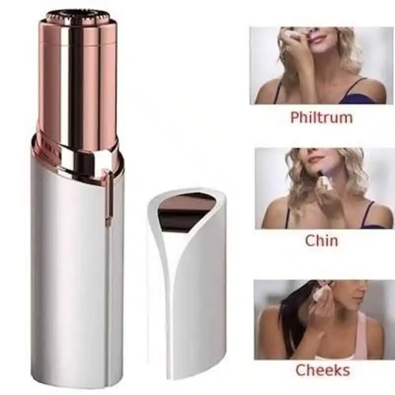 Flawless rose gold facial hair remover with cap off, head exposed, ready for use. - thumbnail
