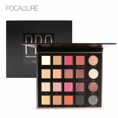 Focallure 20 Colors Matte Electric Pro Eyeshadow palette with sleek black packaging, viewed from above.
