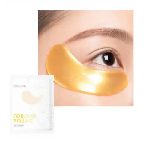 Focallure 24k Collagen Eye Mask golden product box and tub with prominent branding.