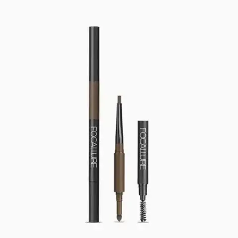Focallure 3-in-1 auto eyebrow pencil FA 64 in transparent retail packaging, standing upright.