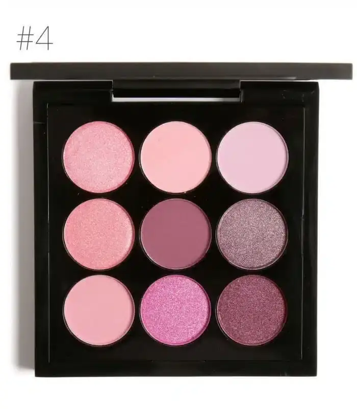 Focallure 9-color eyeshadow palette open, revealing nine textured powder shades from above. - thumbnail