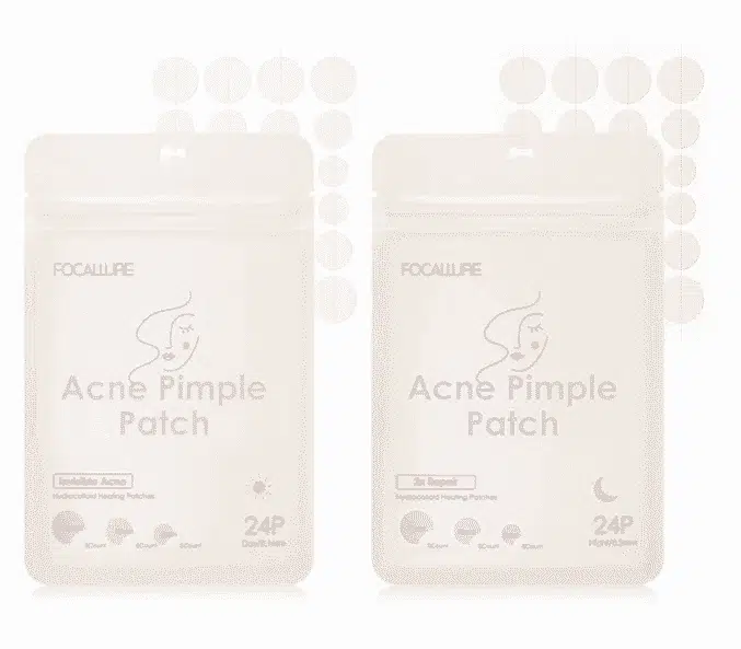 Focallure Acne Pimple Patch sachet, blue and white, sealed package displaying 25 hydrocolloid patches.