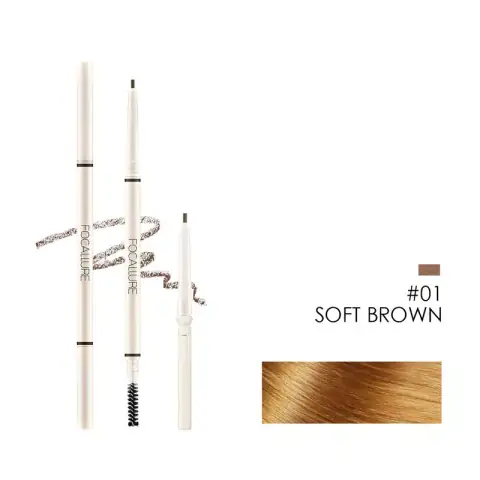 Focallure Artist Sketch Eyebrow Pencil in Soft Brown, precise tip revealed, on light background.