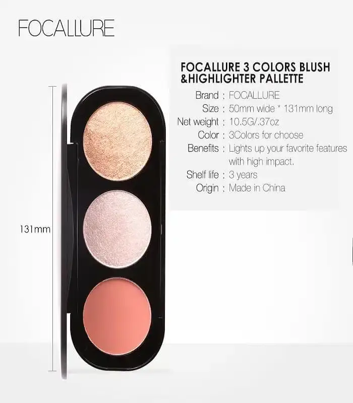 Focallure Blush and Highlighter Palette closed, displaying detailed product information on its back label. - thumbnail