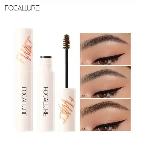 Focallure FLUFFMAX Brow Mascara tube with black cap and extended fluffy applicator wand.