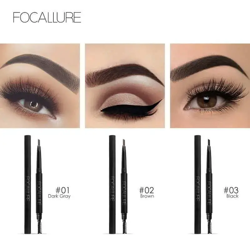 Close-up of Focallure Auto Brows Pen, highlighting its precise angled brow pencil tip and spoolie. - thumbnail