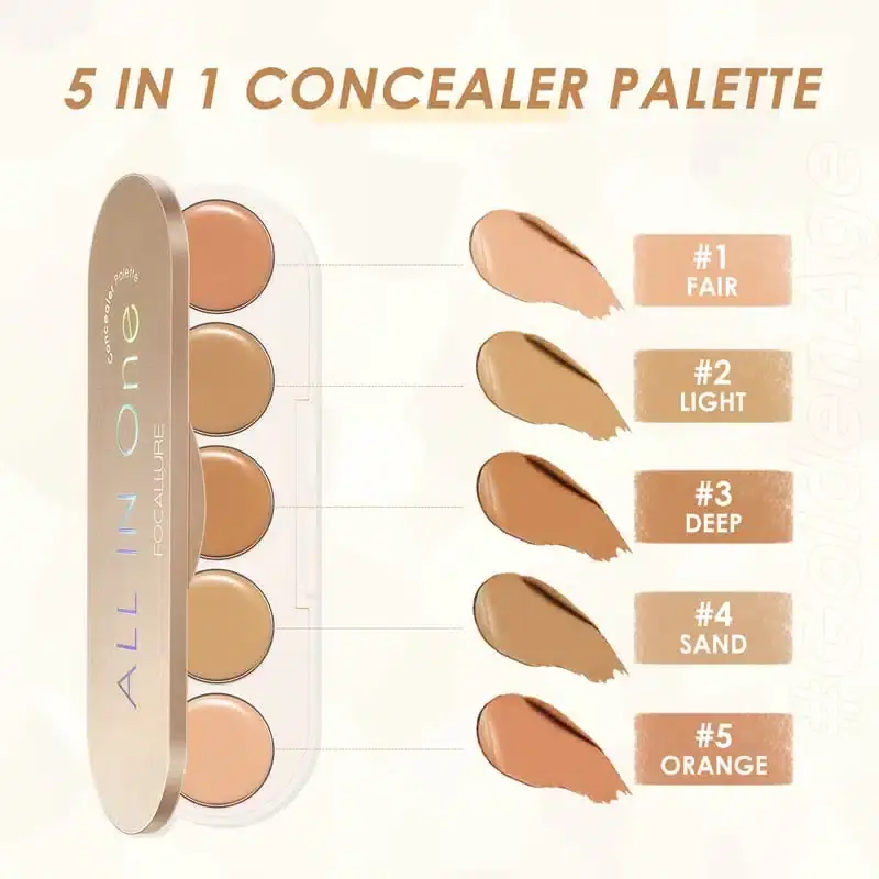 Focallure All-in-One Concealer Palette open, revealing mirror and creamy, diverse shades. - thumbnail