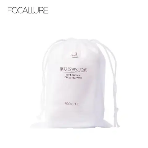 Focallure transparent pouch showcasing soft white cotton pads for makeup remover.