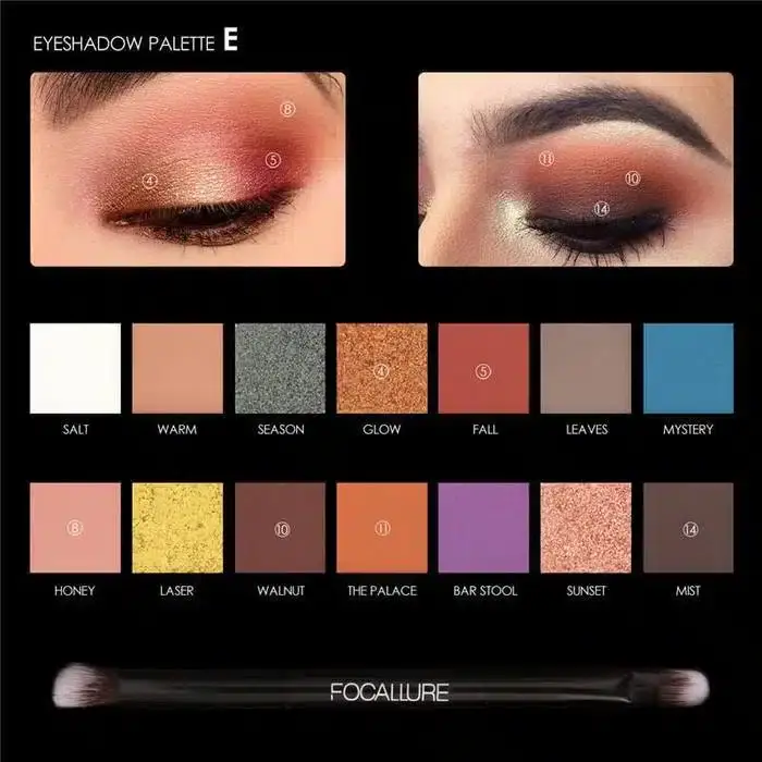 Close-up of Focallure Everchanging Palette's diverse matte and shimmery eyeshadow shades, highlighting textures. - thumbnail