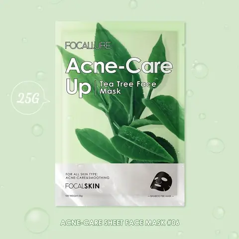 Focallure Acne Care Up facial mask tube, mint green, standing upright, with white cap.
