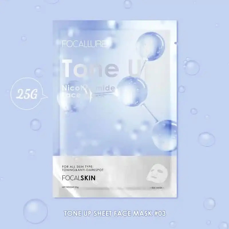 Focallure Tone Up face mask sachet, white and pink packaging, standing upright on display. - thumbnail