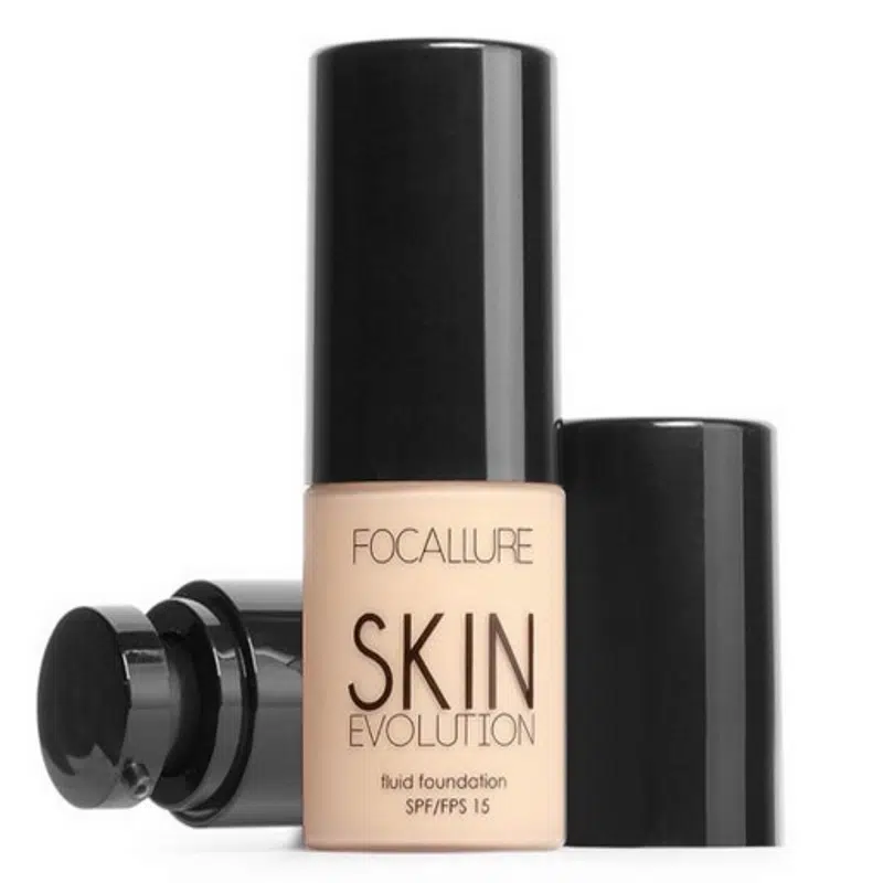 Focallure Liquid Foundation Fa30 in clear glass bottle with black pump and cap.