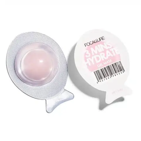 Focallure 3 Mins Hydrate Gel Mask, clear jar, white lid, revealing light blue gel.