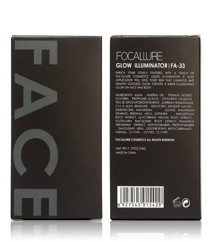 Hand holding Focallure Glow Illuminator, showing a pearlescent cream swatch on fingertip. - thumbnail