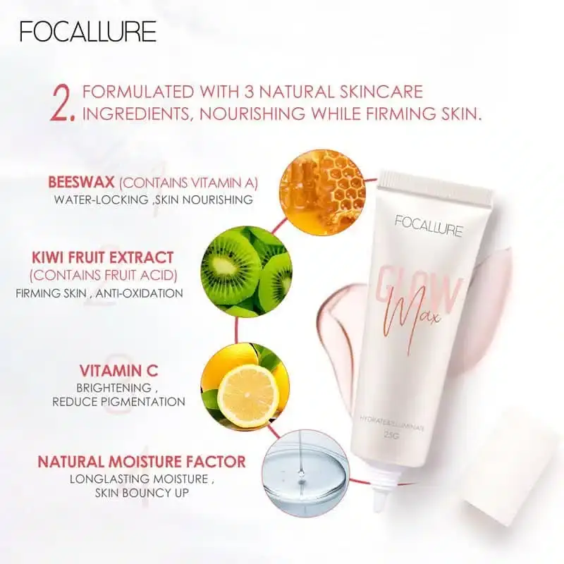 Angled Focallure Glowmax Primer tube lies on its side, highlighting the shimmering packaging and clear cap. - thumbnail