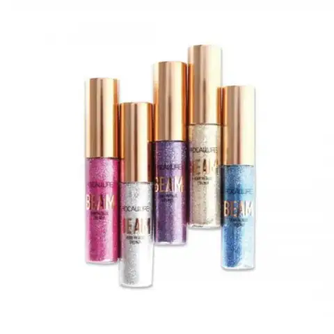 Focallure Liquid Heavy Glitter Eyeliner with clear tube showcasing sparkling silver liquid and applicator wand.