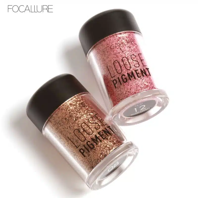 Focallure Loose Pigment Glitter Eyeshadow pot, open to reveal shimmery golden-pink loose powder. - thumbnail